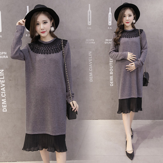 Φόρεμα με μακρύ μανίκι για έγκυες γυναίκες σε απλό σχέδιο σε δύο χρώματα