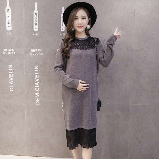 Φόρεμα με μακρύ μανίκι για έγκυες γυναίκες σε απλό σχέδιο σε δύο χρώματα