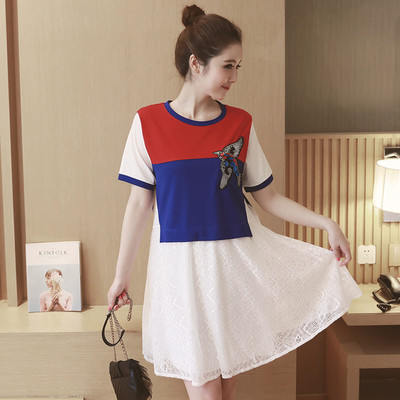 Φόρεμα για έγκυες γυναίκες με κοντό μανίκι και κεντήματα