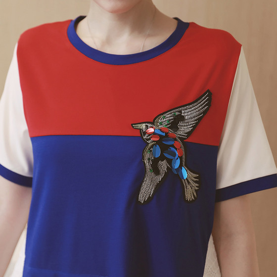 Φόρεμα για έγκυες γυναίκες με κοντό μανίκι και κεντήματα