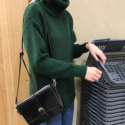 Зимен дамски пуловер с голяма яка в много цветове и в семпъл дизайн