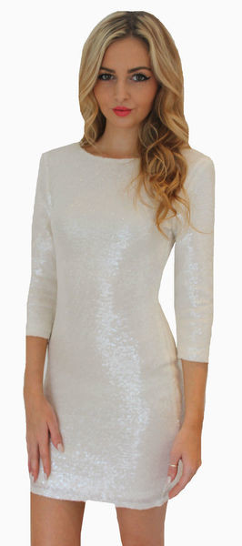 Елегантна дамска рокля по тялото от пайети с дълъг ръкав в няколко цвята 