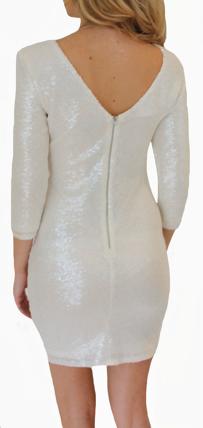 Елегантна дамска рокля по тялото от пайети с дълъг ръкав в няколко цвята 