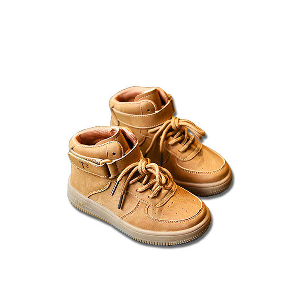 Κομψά παιδικά πάνινα παπούτσια για αγόρια με λουράκια βελκρό και κορδόνια σε καφέ χρώμα