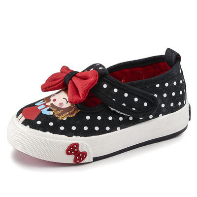 Ежедневни сладки обувки за момичета на точки с лепенки и панделка