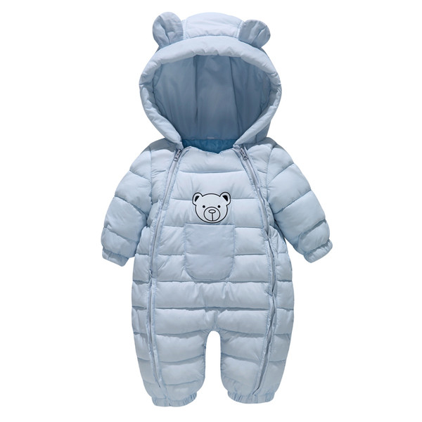 Зимен детски гащеризон за момичета и момчета с качулка с ушички в розов и син цвят