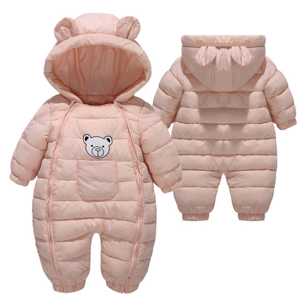 Зимен детски гащеризон за момичета и момчета с качулка с ушички в розов и син цвят