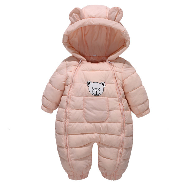 Зимен детски гащеризон за момичета и момчета с качулка с ушички в розов и син цвят