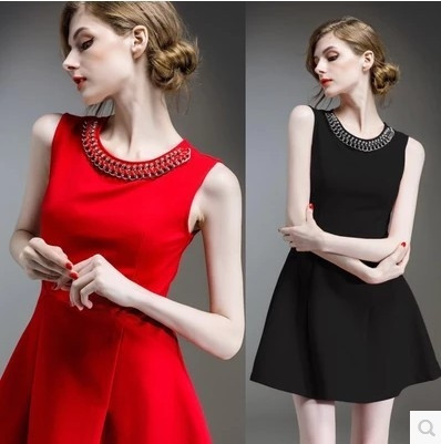 Елегантна и семпла дамска рокля в черен, червен и зелен цвят