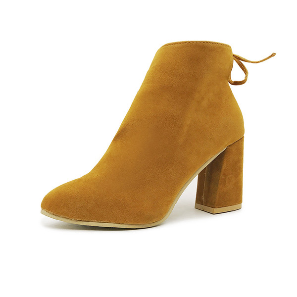 Стилни ретро дамски заострени боти с дебел ток и връзки на глезена