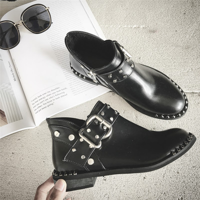 Ежедневни дамски стилни боти с екстравагантна голяма катарама и метални нитове