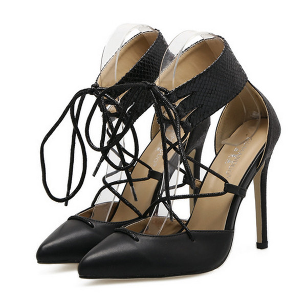 Уникални дамски обувки на висок ток с кръстосани римски връзки