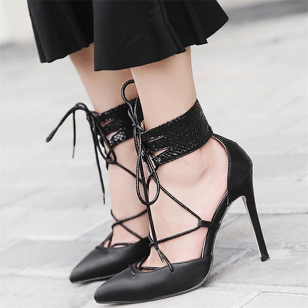 Уникални дамски обувки на висок ток с кръстосани римски връзки