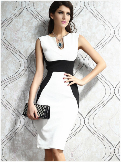 Κομψό γυναικείο φόρεμα με ντεκολτέ σε σχήμα V σε κόκκινο και λευκό χρώμα