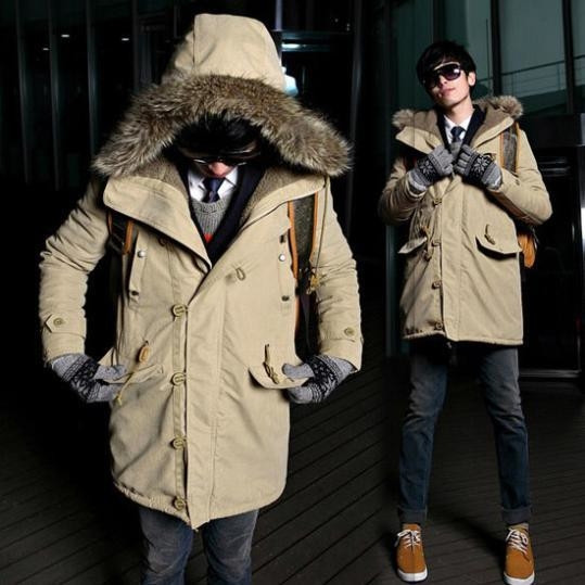 Κομψό ανδρικό χειμωνιάτικο μπουφάν με κουκούλα και χνούδι σε τέσσερα χρώματα