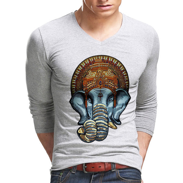 Φθηνοπωρινή ανδρική μπλούζα με V- λαιμόκοψη σε σχήμα V σε πολλά χρώματα με εικόνα