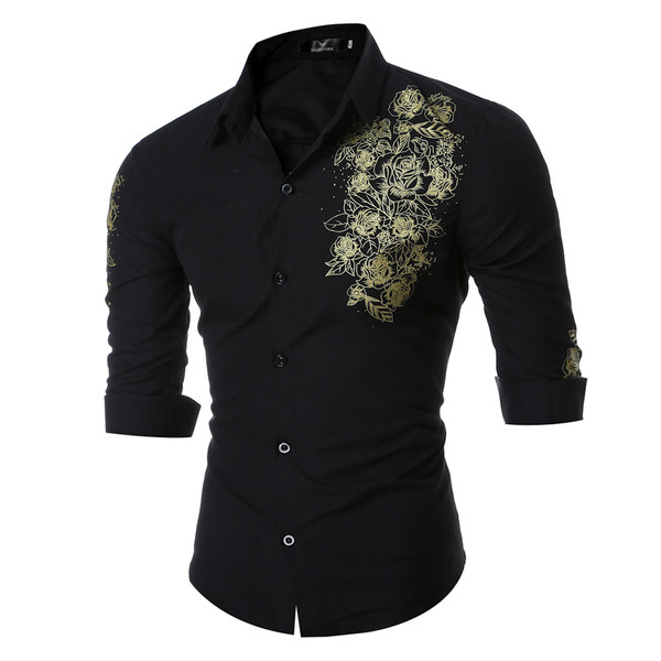 Κομψό ανδρικό πουκάμισο με κομψή εκτύπωση με floral μοτίβα