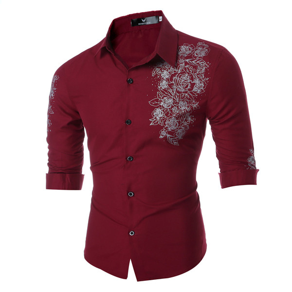 Κομψό ανδρικό πουκάμισο με κομψή εκτύπωση με floral μοτίβα