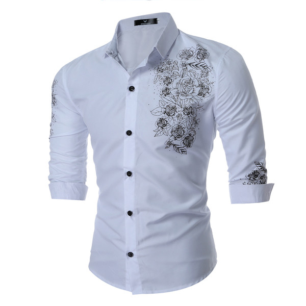 Κομψό ανδρικό πουκάμισο με κομψή εκτύπωση με floral μοτίβα