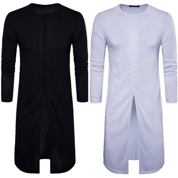 Нестандартна дълга мъжка тениска с дълъг ръкав и цепка отпред