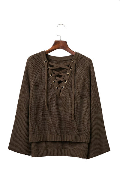 Καθημερινο γυναικείο πουλόβερ με κολάρο σε σχήμα V και πολύ κομψούς δεσμούς