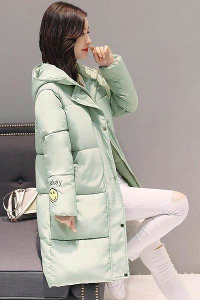 Μακρύ γυναικείο μπουφάν με εφαρμογή χαμόγελου σε διαφορετικά χρώματα