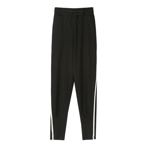 Спортно-елегантни дамски панталони с висока талия в черен цвят