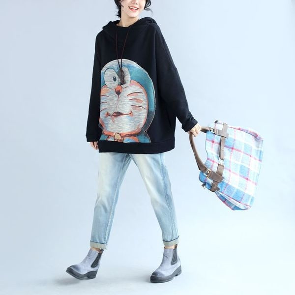 Широк дамски спортен суичър с изображение в жълт и черен цвят