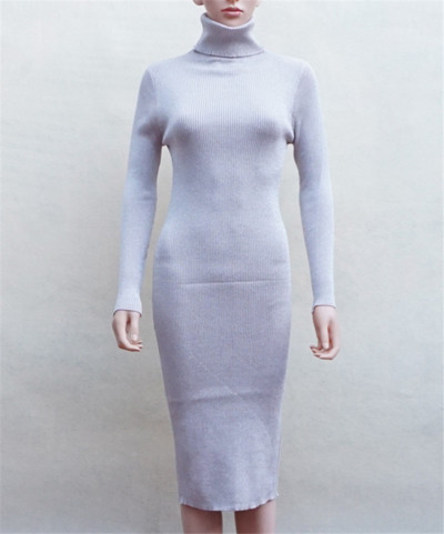 Дамска рокля с полувисока яка и дълъг ръкав - 6 цвята