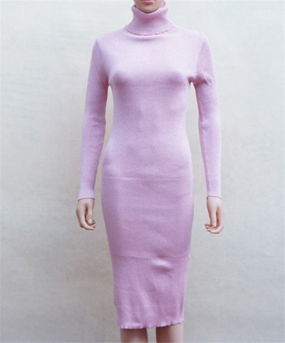 Дамска рокля с полувисока яка и дълъг ръкав - 6 цвята