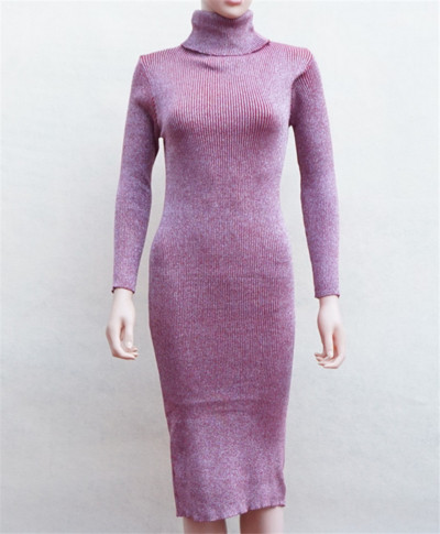 Дамска рокля с полувисока яка и дълъг ръкав - 6 цвята