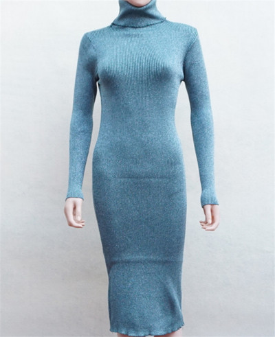 Дамска рокля с полувисока яка и дълъг ръкав - 6 цвята