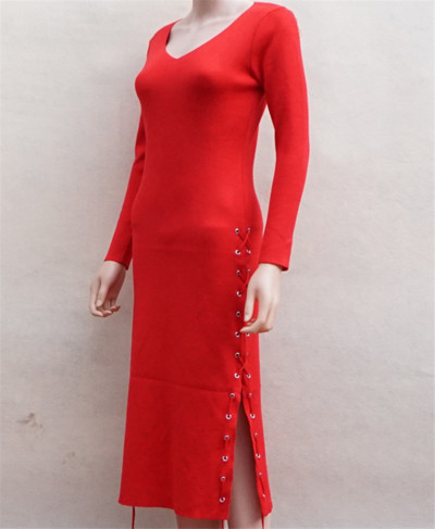 Ежедневна дамска дълга рокля с дълъг ръкав и много интересна цепка от двете страни