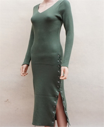 Ежедневна дамска дълга рокля с дълъг ръкав и много интересна цепка от двете страни