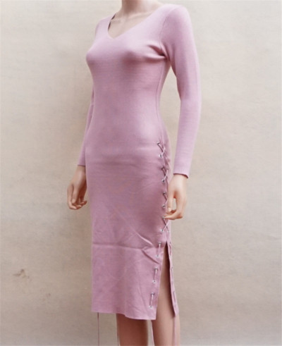 Ежедневна дамска дълга рокля с дълъг ръкав и много интересна цепка от двете страни