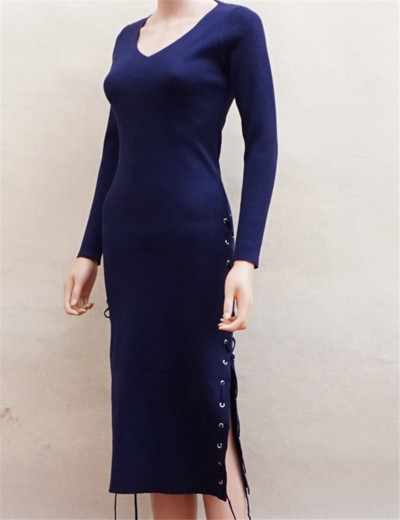 Ежедневна дамска дълга рокля с дълъг ръкав и много интересна цепка от двете страни