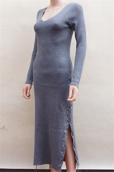 Ежедневна дамска дълга рокля с дълъг ръкав и много интересна цепка от двете страни