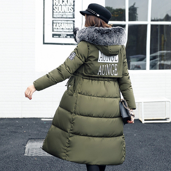 Много стилно зимно дълго яке за дамите с надписи и качулка с пух в много цветове