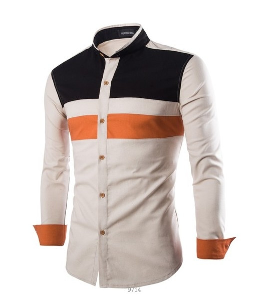 Модерна мъжка слим риза с дълъг ръкав с попска яка