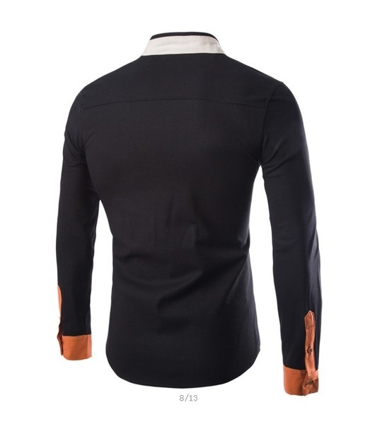 Модерна мъжка слим риза с дълъг ръкав с попска яка