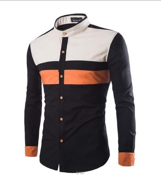 Модерна мъжка слим риза с дълъг ръкав с попска яка