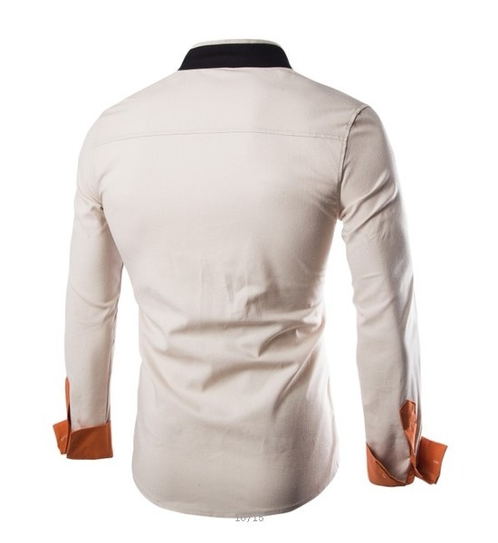 Модерна мъжка слим риза с дълъг ръкав с попска яка