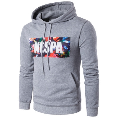 Мъжки суичър със щампа и качулка в 6 различни цвята