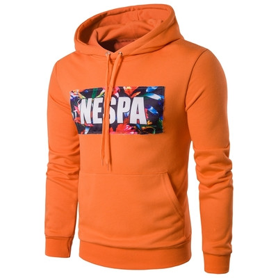 Мъжки суичър със щампа и качулка в 6 различни цвята