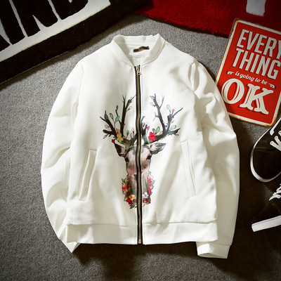 Стилно мъжко есенно яке с апликация в черен и бял цвят 