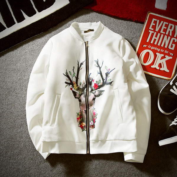 Стилно мъжко есенно яке с апликация в черен и бял цвят 