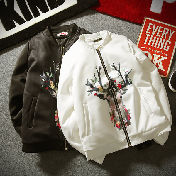 Стилно мъжко есенно яке с апликация в черен и бял цвят 