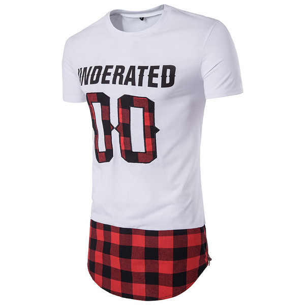 Модерна мъжка блуза с декорация елементи на каре и надпис