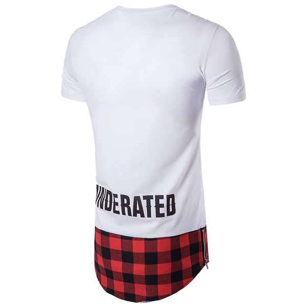 Модерна мъжка блуза с декорация елементи на каре и надпис