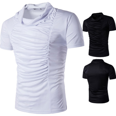 Стилна мъжка тениска с къс ръкав с хлабава яка в бял и черен цвят